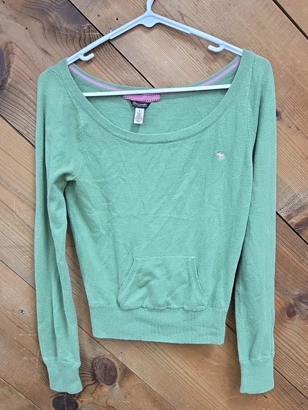 Abercrombie Cashmere Blend Sweater L Green Y2K Preppy Coquette Soft Knit Top